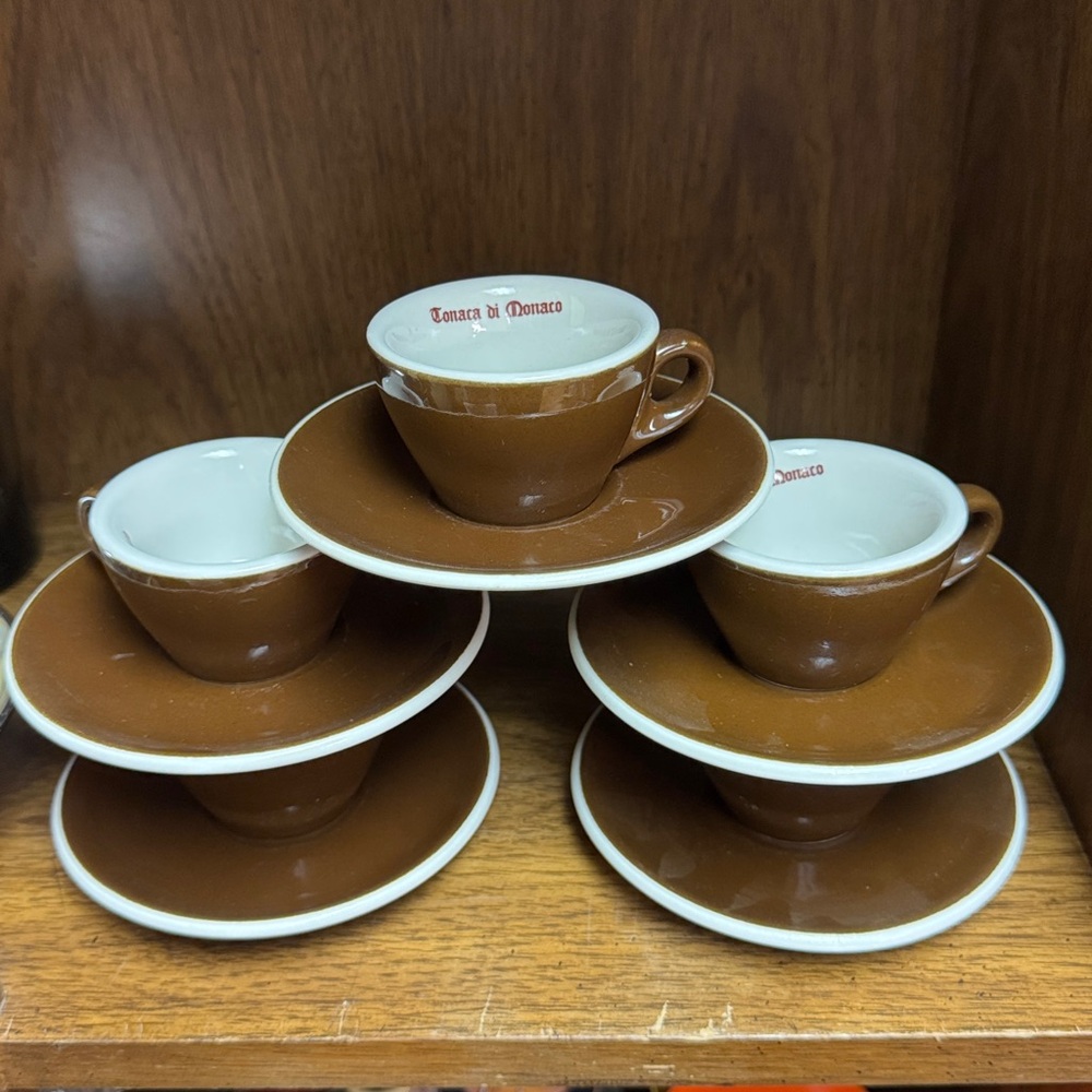 Vintage ☕️ ESPRESSO ACF Italy Tonaca di Monaco demitasse set of 5 cups & saucers